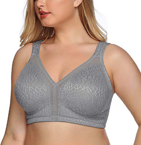 DotVol Women's Full Coverage Minimizer Bra Comfort Wirefree Non Padded Plus Size Everyday Bra(46F, Grey)