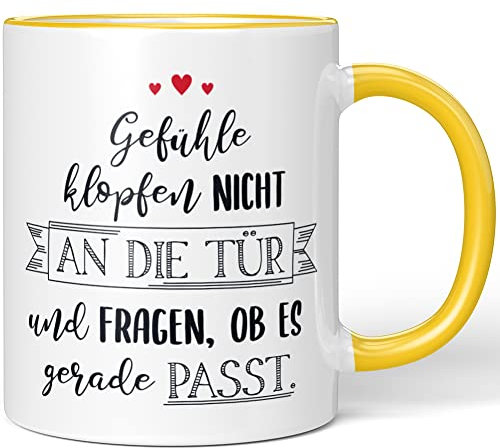 JUNIWORDS Tasse, Gefühle klopfen Nicht an die Tür und Fragen, ob es gerade passt, Wähle Farbe, Gelb