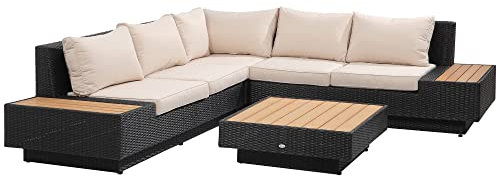 Outsunny 4-TLG. Luxus Polyrattan Gartengarnitur Gartenmöbel Garten-Set Sitzgruppe Loungeset Loungemöbel inkl. Ablagen und Beistelltisch Sitzkissen Schwarz