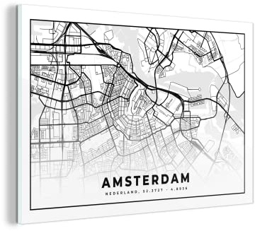 MuchoWow Glasbild Glasfoto Wandbild Bilder Deko 120x80 cm Stadtplan - Amsterdam - Niederlande