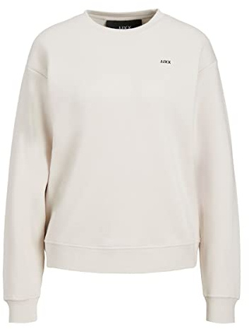 JACK & JONES Women's Jxabbie Ls Rel Every Brush Crew Noos Sweatshirt, Moonbeam/Print: black Jjxx logo