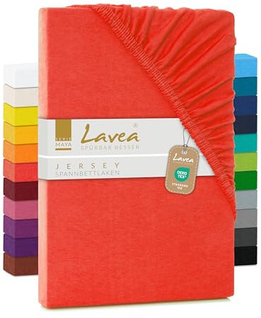 Lavea Spannbettlaken 200x220cm - aus atmungsaktiver Baumwolle - Passgenau für Boxspringmatratzen bis 40cm - Karminrotes Bettlaken mit Gummizug - Jersey Spannbetttuch 200x220cm