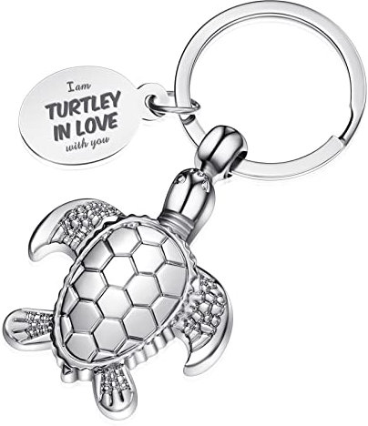 Schildkröte Schlüsselanhänger Glücksbringer Schlüsselanhänger Silbern Metall Schlüsselbund Turtley in Love Schlüsselanhänger mit Blau Geschenkbox für Geburtstag Weihnachten Valentinstag