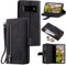 EYZUTAK Handyhülle für Google Pixel 6A Hülle,Flip Case Lederhülle Reißverschluss Magnetverschluss Brieftasche mit 9 Kartenfächern Standfuntion Retro Matt Ledertasche für Google 6a-Schwarz