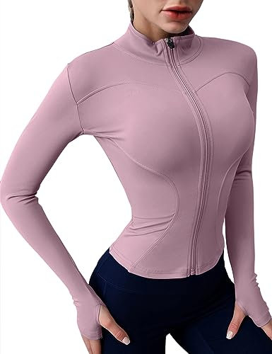 Rapbin Damen Sportjacke Laufjacke Langarm Trainingsanzug Slim Fit Yoga Fitness Oberteil Joggingjacken Workout Jacke mit Daumenlöchern Stil 2–Hellviolett XS