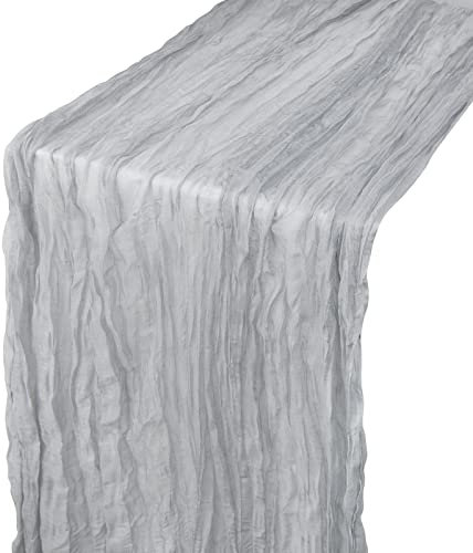 DROMCOM Seihtuch Tischläufer, 2 Stück Grau Käsetuch Tischläufer, 90 x 300cm Boho Gaze Stoff Tischläufer Rustikaler Durchsichtiger Hochzeit Läufer Modern, Tischdecke für Hochzeit, Dekoration, Party