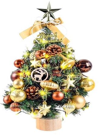 Künstlicher Weihnachtsbaum mit 30 warmweiß LEDs 8 Lichtmodi KAMEUN 55CM Mini Weihnachtsbaum Künstlicher, Schwer Entflammbar PVC Tannenbaum, Christmas Tree mit Ornamenten, Indoor Dekoration