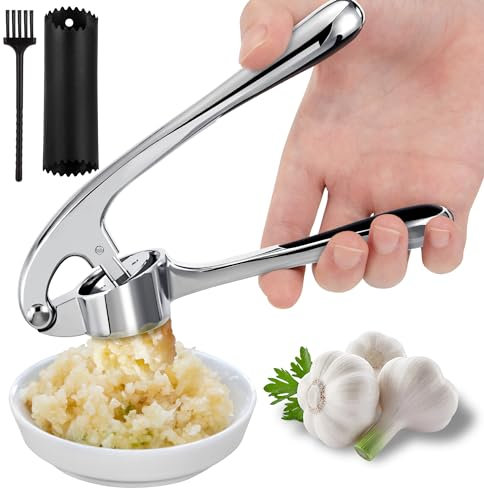 Pressa Aglio Pressa per Aglio in Lega Di Zinco Spremiaglio Expert Completa Di Pelapatate in Silicone E Spazzola Di Pulizia Facile Da Pulire per Cucina Estrarre Più Pasta Di Aglio Zenzero 3 Pezzi