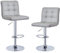 Lot de 2 Tabourets de Bar, Chaises Haut, Hauteur Réglable, Revêtement en PU, Rotatif sur 360°, avec Dossier et Repose-Pieds, Pied Chromé (Gris)