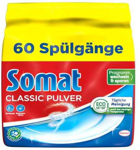 Somat Klassisk pulver, opvaskemaskinerens til daglig rengøring, fjerner de mest genstridige pletter ved hver vaskecyklus, skånsomt for miljøet, 1x 960 g