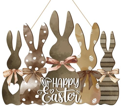 Juexica Osterhasen-Willkommens-Türschild, Oster-Wandbehang, Schild für Haustür, Holz, Veranda, Dekoration, Wandgiebel