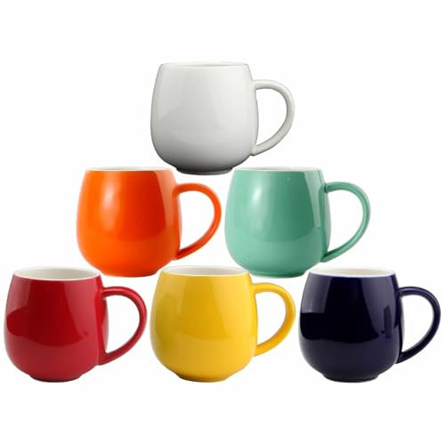 superyes Colorful Mugs Sets of 6 for Coffee Cappuccino Latte Cups Set 12OZ(Red-Yellow-Blue-Pink-Black-Green)