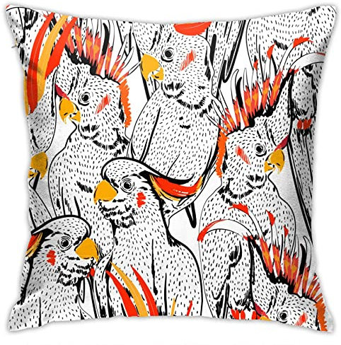 Throw Kissenbezüge Kakadu-Vögel Kritzeln Schöne Mode Zierkissen Home Deko Throw Kissenbezüge Bedruckt Kopfkissenbezug 45X45cm Für Auto, Zuhause, Terrasse