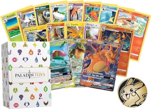 Rare Bundle - Large Premium Deck Box, 50 Cards, 1 Random Rare Card, 50 Sleeves, 1 Holo, 1 Coin, Great Value Gift compatible with Pokemon Cards
