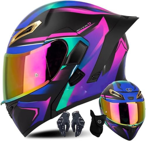 Modularer Motorradhelm Mit Handschuhen Und Gesichtsschutz, Flip Up Helm Erwachsener Motorradhelm Mit Doppelvisier, ECE-geprüfter Helm Für Männer Und Frauen