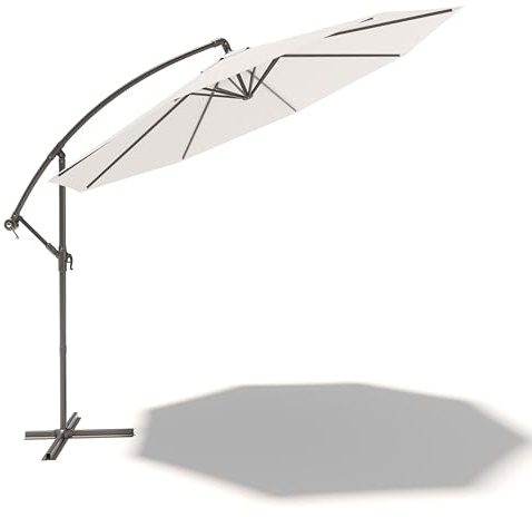 Bricozone Ombrellone 3x3 M Decentrato Chiusura Manovella Retrattile Braccio Rotabile 360° Base A Croce Telo 180 g/m2 Impermeabile Anti UV Giardino Esterno Piscina Bar In Acciaio Inossidabile (Bianco)
