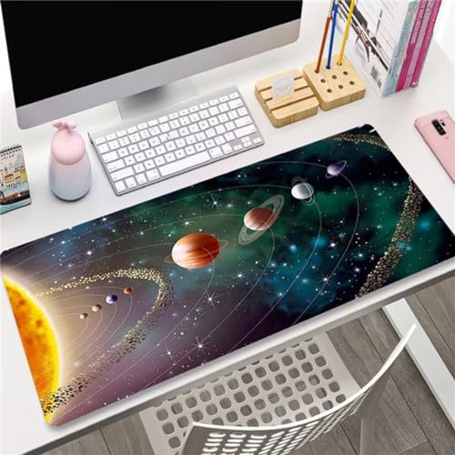 XXL Gaming Mauspad 600x300x2mm Erweiterte Groß Mousepad Schreibtisch Pad, genähte Kanten Mauspad, langlebig,Rutschfester Gummiboden, Widerstandsfähig für PC Gamer Büro Weltraum Sonnensystem