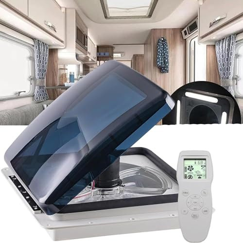 XINRISHENG RV Ceiling Fan, 12V Shower Sunroof Fan, 40 X 40 Cm Exhaust Fan with Remote Control And 10-Speed Fan Two-Way Airflow RV Fan
