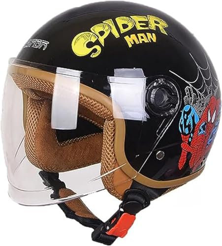 JianJud Kid Jet Helm, Casco Moto Bambini, Ragazzi, Ragazze, Certificazione ECE, 3/4 Vintage, Nero Opaco, 48-56CM, Compatibile con Moto, Scooter, Ciclomotore, Bicicletta