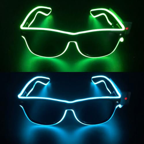 KUWUNG 2pc Cyberpunk LED Brille, Wire Neon Partybrille, Rave Brille, LED Party Brille Leuchten Sonnenbrille, Leuchtbrille Glasses für Party, Cosplay, Geschenk, Halloween, Club, Partybrille