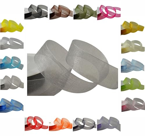 50m / 25m Roll Luxury Organza Woven Edge Ribbon Reel Rolls 3mm, 9mm, 15mm, 25mm, 40mm (Silver, 25mm x 25 Metres)