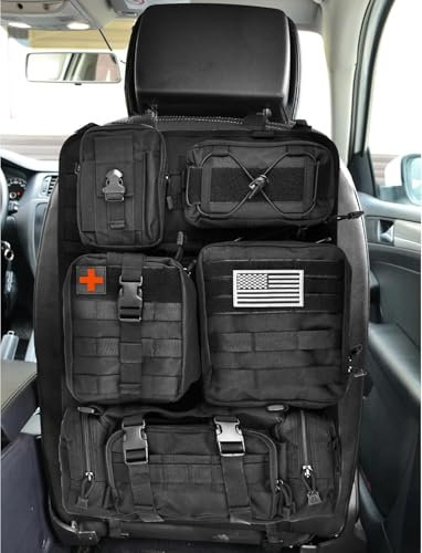 Hanured® Organizador táctico para el respaldo del asiento del coche, Molle Panel organizador con 5 Desmontables Molle Bolsas, para coche Camiones (Negro)