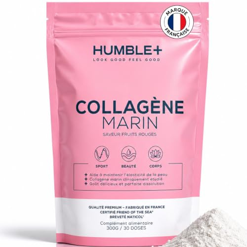 HUMBLE+ Collagène Marin Naticol® Poudre - Fruits Rouges - 300 g - 60 Port. | Peptides brevetés, arôme naturel de baies - Une dosette de 5 grammes par jour - Marque Française