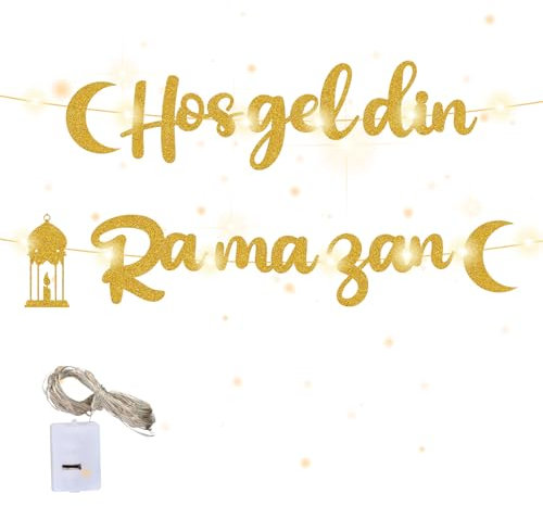Hosgeldin Ramazan Ramadan Girlande, Eid Mubarak Dekoration, Ramadan Mubarak Banner, Islam Banner Deko, Gold Glitzerndes Ramadan Kareem Banner, Ramadan Banner Dekoration für Eid Festival Party
