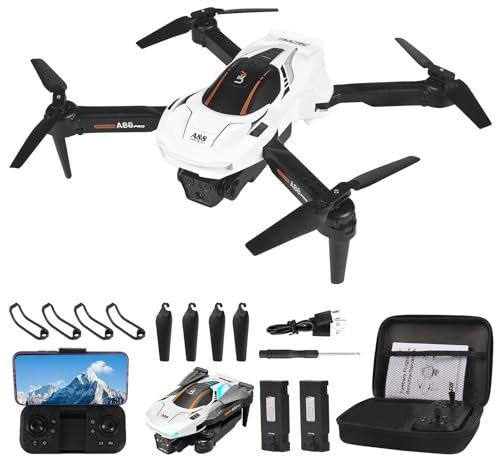 Drohne mit Kamera 1080P HD für Kinder, RC Drone mit 2 Akku, Faltbar Quadcopter mit FPV WiFi Übertragung Schwerkraft Sensor, 3D Flip Mode, Ein-Tasten-Start/Landung, Höhenhaltemodus (Weiß)