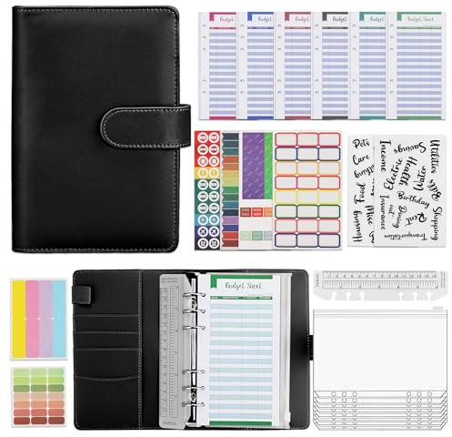 Budget Planner & Haushaltsbuch A6 – Effektiver Finanzplaner mit Umschlagmethode – Sparbuch mit Folien für Cash Stuffing – Startset für erfolgreiches Sparen und Budgetierung (Schwarz)