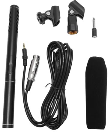 Akozon Condenser Cardioid Interview Microphone High Performance Vocal Mic for Video for Holder Foam Cap XLR Cable