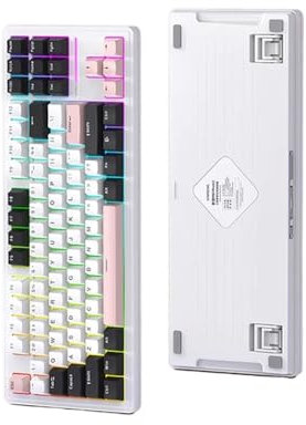 XXINGYULI Clavier de Jeu mécanique sans Fil rvb, Trois Modes, Conception de Joint échangeable à Chaud, 5000mAh, Compatible avec PC Gamer et Utilisation au Bureau(Pink RGB Wired)
