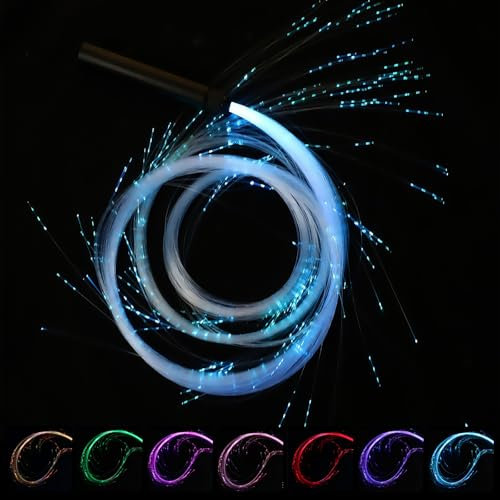 GOMETY 4 Leuchtmodi LED Peitsche, Um 360 Grad Drehbare Tanzpeitsche, LED Glasfaser Weltraumpeitsche, Super Helles Ed Lichtpeitsche Mit 7 Farben, Für Tanzshow, Partys, Lichtshows, EDM Musik-Festivals