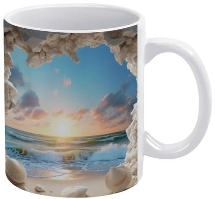 Ceramic Mugs 3D Hole in A Wall Beach, Funny Tea Mug Printed Tea Cups for Coffee Celebration Friend 330Ml
