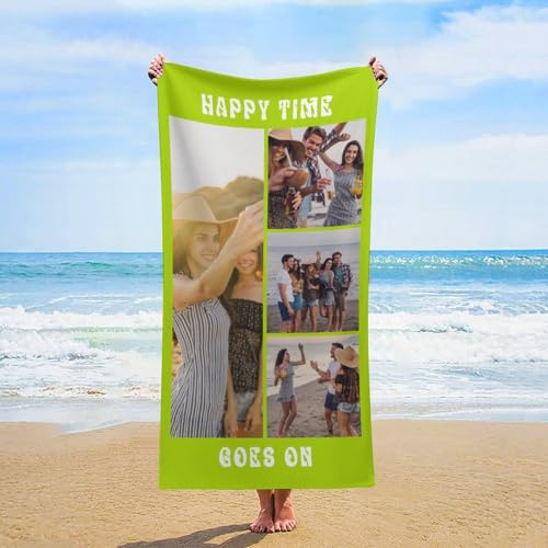 LKSCUDIY Strandtuch Personalisiert mit Foto,Mikrofaser Strandtücher Badetuch Selbst Gestalten,Superweiche und schnell trocknend Badeliege–für Outdoor Reisen,Camping,Schwimmen,4Foto