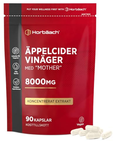 Vinagre de Manzana Madre Cápsulas 8000mg | con la Madre | Extracto concentrado | 90 Comprimidos Veganos | Apple Cider Vinegar | Horbaach