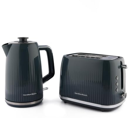 Hamilton Beach Kettle and Toaster Set, Miami, Electric Kettle 1.7L, Wide Slot Toaster 2 Slice, Boil Dry Protection, 7 Variable Browning Levels, Charcoal Grey - HBMIACH