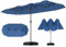 GOPLUS Parasol de Jardin Exterieur avec Pied, 4M Parasol Double Face avec Manivelle et Ventilation, Grand Parasol Extérieur pour 6 Personnes pour Marché, Piscine, Terrasse, Balcon (Bleu,4x2MxLED)