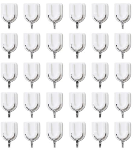 AABDTYYD 30 Unidades Ganchos Adhesivos para Pared, Carga máxima 1,5lb, Colgadores Autoadhesivos sin Dañar Pared (47,5x24,2x21mm), Acero Inoxidable + Plástico