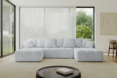ALTDECOR Ecksofa in U-Form mit Schlaffunktion und Bettkasten Corner Sofa Bett Eckcouch Couch L-Form Schlafcouch Ausziehbar Wohnlandschaft Schlafsofa Cauchsofa LONLI-U 355x189x68 Grau