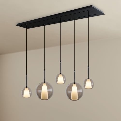 s.luce Belluna Esstisch Pendelleuchte 5-flammig 160cm Baldachin 2-reihig, Farbe:Klar