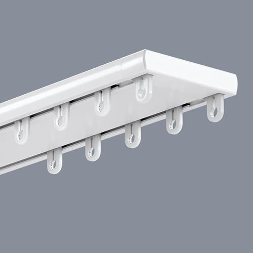 Gardinenschiene 2-läufige, 3.7m Vorhangstange Weiß, Doppelte Vorhangschiene Aluminium Deckenbefestigung Set, Deckenschiene Raumteiler