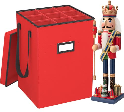 Christmas Nutcracker Storage Box - Xmas Ornament Organiser Fits 43cm Tall Nutcrackers, Figurine Collectibles, Santa Figures, Holiday Decor Container with Adjustable Dividers - Nutcracker not Included