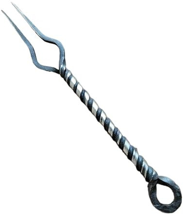 Coltello da Tavola Forgiato a Mano (Pezzo Singolo) - Lama in Metallo Ritorto con Manico in Corno Naturale - Posata Rustica Stile Medievale(C)