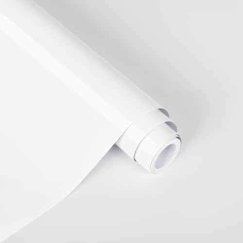 Alened Sticky Back Plastic White Vinyl Wrap 90x600cm Self Adhesive Wallpaper Glossy Peel and Stick Waterproof Removable for Kitchen Cupboard Worktop Furniture Walls DIY