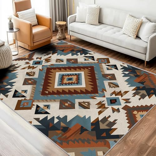 Generisch Teppich Indianer, 80x150, Wohnzimmer Schlafzimmer, Südwestlicher Aztekenstil Motiv Design Zimmer Deko, Waschbar, rutschfest, Kurzflor, Weich N04V9