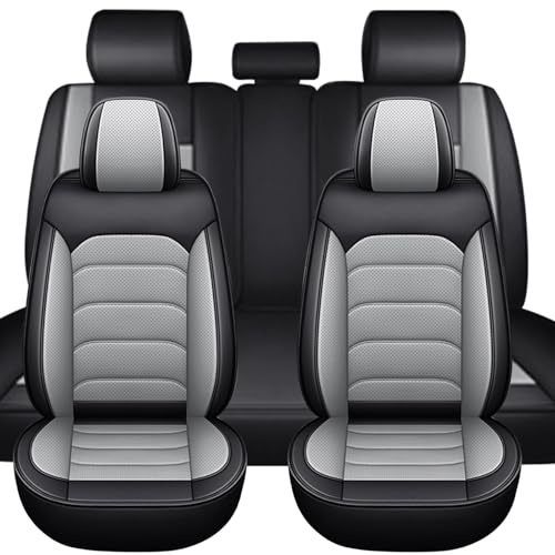 FUNEAER Auto Sitzbezüge für Volkswagen Touran 2024, 5 Sitzer Autositzbezüge Sets, Leder Schonbezüge, Wasserdicht Und Atmungsaktiv Sitzbezug Autositzauflage-Grau