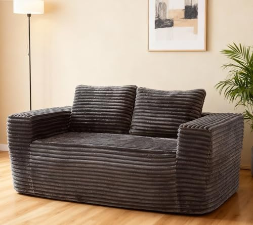 DRIXNO Bodensofa mit Schlaffunktion, 160 cm 2-sitzer Boneless Couch, Plüsch Corduroy Stoff, Schaumstoff Boden Couch, Sofa für kleinen Raum Wohnung, Schlafzimmer, Büro, Keine Montage, Grau