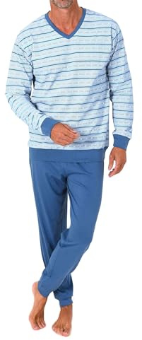 Normann Herren Langarm Schlafanzug mit Bündchen - Pyjama in eleganter Streifenoptik