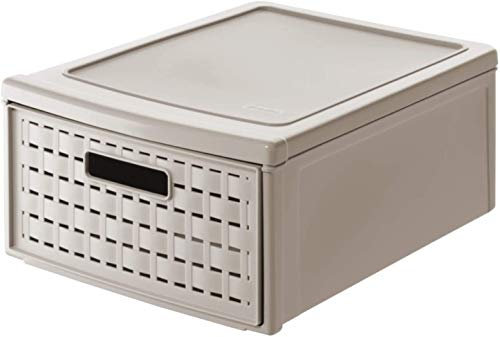 Rotho Country Cajón de 8,3 litros con un cajón en apariencia de ratán., Plástico (PP) sin BPA, capuchino, klein/8.3l (35.0 x 26.0 x 14.5 cm)